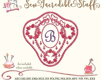 Single Initial 2 color Machine Embroidery Monogram Font in Victorian Floral Frame