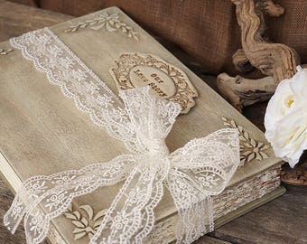 Shabby Wedding album or Guest Book, Spanish Olive Photo Album, Personalized Wedding guest book , Custom Wedding Photo Booth album