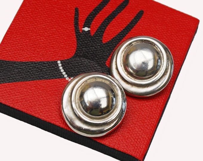 Sterling Silver Round earrings - Hollow ribbed - Modernistic - Clip on Earring