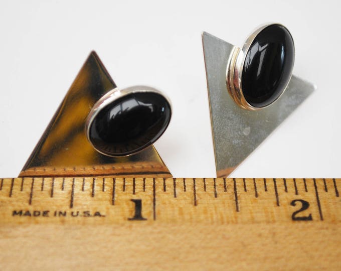 Sterling silver Onyx earrings - modernistic- Southwestern - Pierced earring