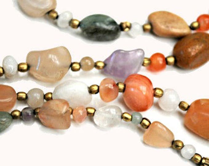 Gemstone Bead necklace - Jasper Agate quartz Amethyst Carnelian polished nugget beads