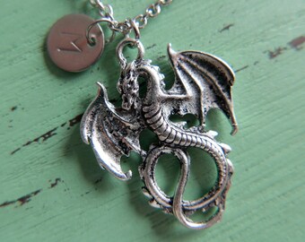 Dragon Necklace/Initial/Monogram/Stainless steel chain