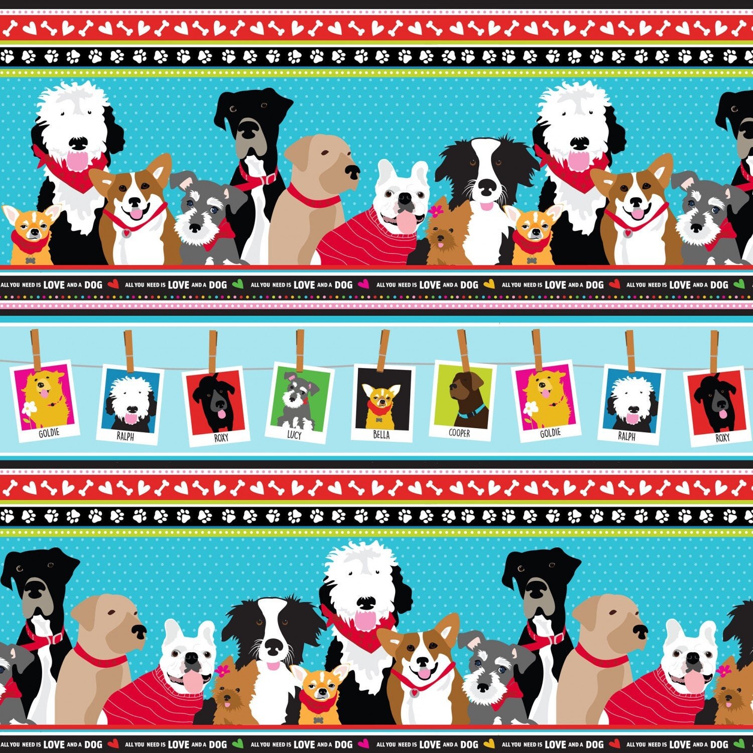Quilt Kit MUST LOVE DOGS Quilt Kit Panel by Heidi Pridemore