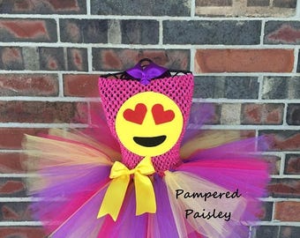 Halloween sale Smiley face tutu, Emoji tutu, Heart eye emoji, emoji halloween costume, toddler emoji costume