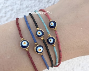 8 PCS bracelet lot wholesale bracelets afghan beads beaded evil eye charm gold plated evileye simple thin bulk jewelry lot3