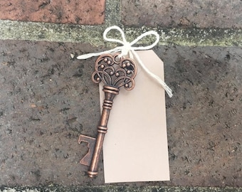 SUMMER SALE 100 Skeleton Key Bottle Openers Tags Copper * Antique Key Wedding Favors * Escort Card * Seating Card * Custom Favors * Vintage