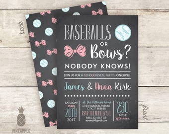 Baseballs or Bows Gender Reveal Invitation Design