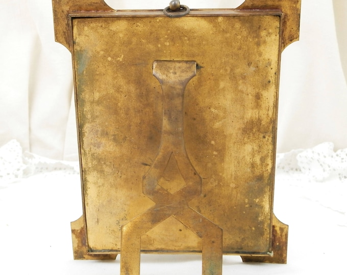 Antique French Gold Gilt Brass Portrait Frame, Metal 19th Century Free Standing Picture Frame Made in France, Shabby Chateau Cottage Chic