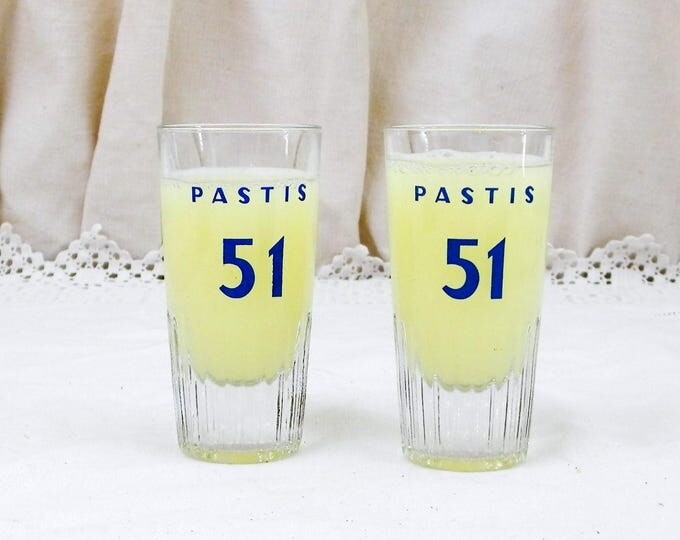 Set 2 Small Vintage French Pastis 51 Glasses, Retro French Cote D'Azur Bistro Decor, Pair Anisette Aperitif Momie or Momiette Glasses