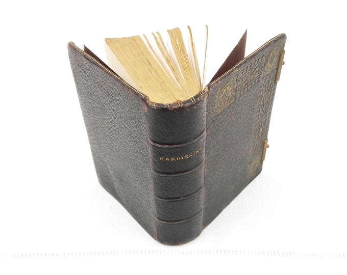 Antique French Religious Book Leather Cover Decorated with Gold Gilt Pattern Printed in 1885 "Paroissien Romain", Liturgy from France Antique French Religious Book Leather Cover Decorated with Gold Gilt Pattern Printed in 1885 "Paroissien Romain", Liturgy from France