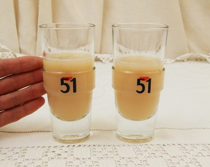 2 Vintage French Pastis 51 Glasses, Pair French Aperitif Glasses, Pernod Ricard