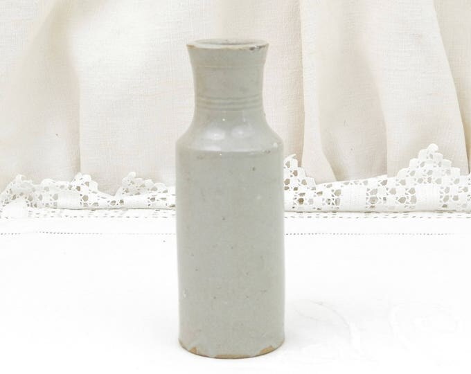 Antique French Stoneware Gray Bottle Once Contained Brillant Belge Fourcault Paris Victorian Metal Polish, Vintage Pottery Ink Bottle, Vase