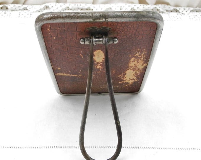 Antique 20's French Barber's Beveled Mirror with Adjustable Free Standing Easel Chrome Frame,Hand Held Wall Hanging Retro Bathroom