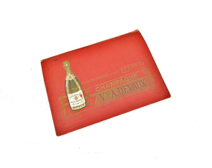 Antique French Champagne Vve A Devaux from Eparnay Promotional Advertising Blotting Paper Red Card A4 Folder, Champagne Wine House France