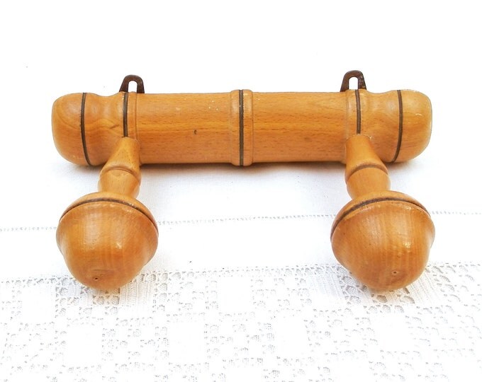 Antique French Faux Bamboo Wooden 2 Hook Coat Rack, Home Improvement, 2 Hat Clothes Hooks Made of Wood from France, Country Cottage Decor