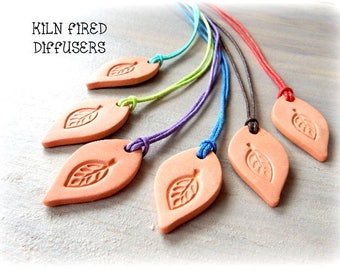 Essential Oil Diffuser Necklace Handmade Aromatherapy Terracotta Pendant Ceramic Unglazed Kiln Fired Clay Jewelry Terra Cotta Jewellery Leaf