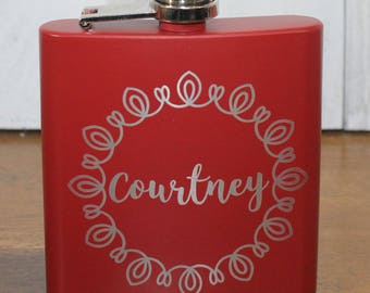 Flask/Engraved/Bridesmaid/Maid of Honor/Bachelorette Party/Flask/Color Choice/Personalized/FL00014