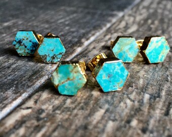 Turquoise Stud Earrings Gold,Turquoise Earrings Gold,Turquoise Studs Hexagon,Turquoise Studs,Turquoise Post Earrings,Turquoise Jewelry,Studs