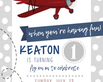 Airplane Birthday Invitation Digital File ONLY