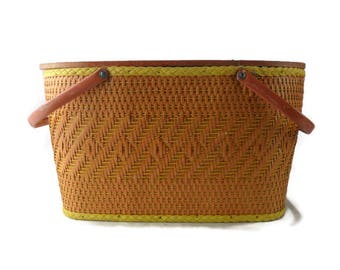 Vintage Picnic Basket * Redmon Diamond Weave Hamper