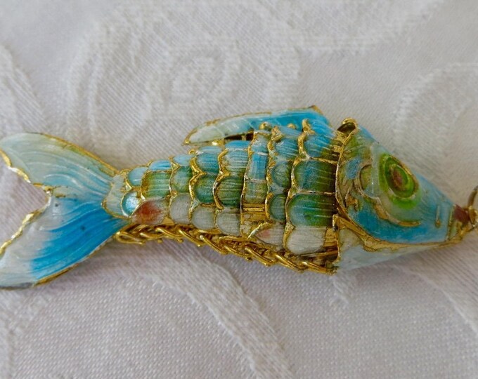 Japanese Koi Fish Pendant, Reticulated Enamel Fish, Vintage Asian Export Jewelry