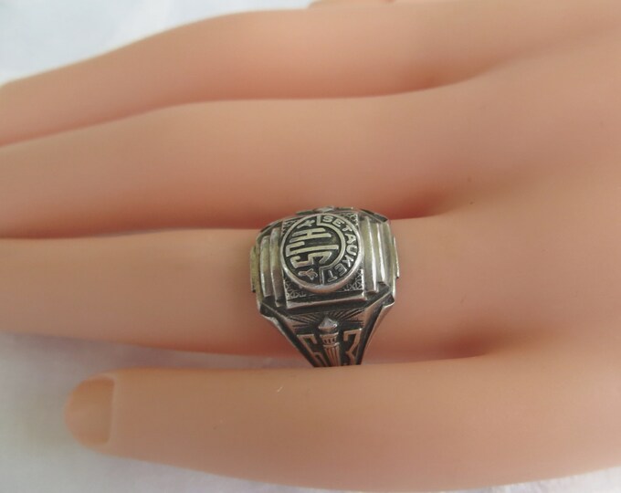 Vintage Class Ring, Setauket Junior High School Ring, Art Deco Sterling Silver School Ring 1963, Vintage School Jewelry