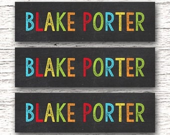 80 Skinny Personalized Waterproof Labels Dishwasher Safe Daycare Kindergarten Label Back to School supplies - Boy Chalkboard 003