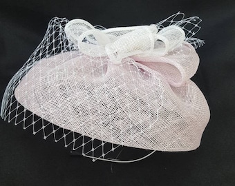 Pink fascinator hat, Wedding hat, Cocktail hat, Kentucky Derby Hat, Pink bridal headpiece, ladies day, Tea party hat, sinamay hat.