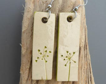 Earrings ceramic green flower print