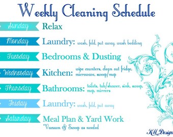 Weekly Cleaning Schedule - Weekly Cleaning Chart - Cleaning Chart - Cleaning Schedule - Weekly Cleaning Schedule Chart