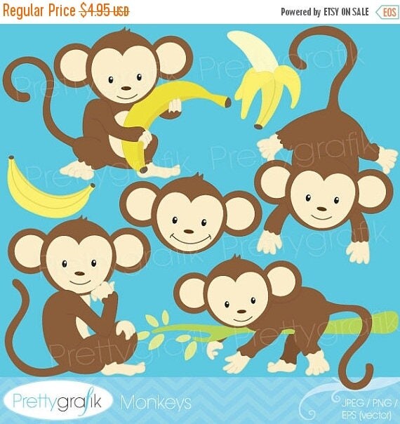 80% OFF SALE monkey clipart commercial use, vector graphics, digital clip art, digital images, instant download - CL524 Il_570xn