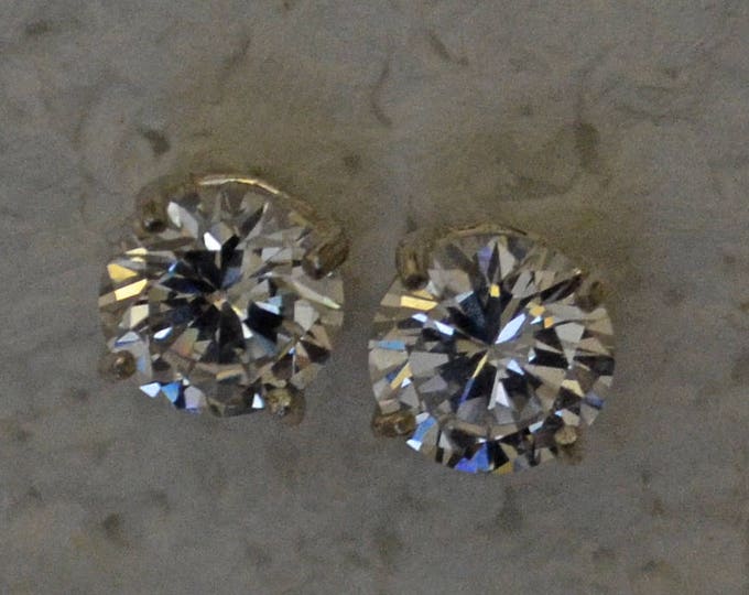 White Zircon Studs, Large 9mm Round, Natural, Set in Sterling Silver E1109