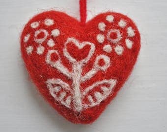 Swedish Felted Wool Heart Ornament Folk Art