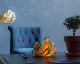 Lighting Ball Crumpled White Lamp Nomade Suspension Felted wool LED battery-powered