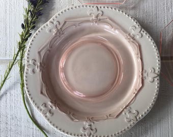 Pink Depression Glass Plate SET, Antique Pink Glass Plates Octagonal plates, Vintage Federal Glass Dessert / Salad Plates Depression Glass