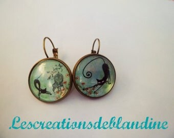 Bronze earrings "black cat" ton vert clair