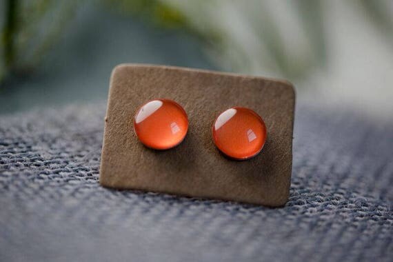 Orange Glass Earrings - Surgical Steel Hypoallergenic Orange Studs - Free Postage Sensitive Earrings