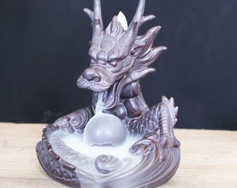 Desktop Dragon Pearl Ceramic Incense Burners Backflow w/ 10 Free Cone Incense