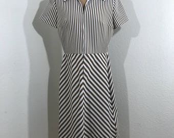 1960s Vintage Bleeker Street Brown & White Striped Dress 9/10