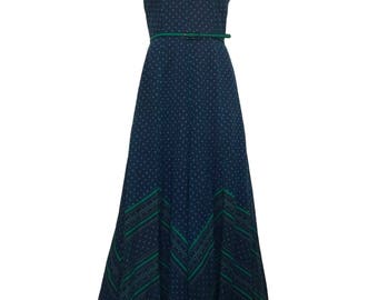 Berketex San-Clair 1970s Maxi Dress Blue Green Floral
