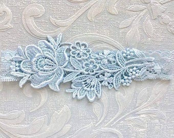 Blue Lace Bridal Garter, Blue Garter, Bridal Garter, Lace Wedding Garter, Elegant Garter, Garter, Simple Garter, Bridal Shower Gift "Flora"