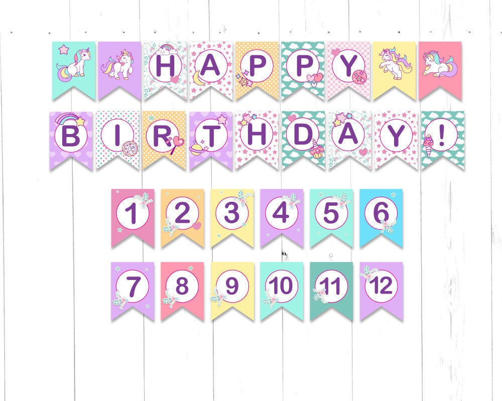 purple unicorn banner unicorn birthday party unicorn happy