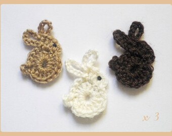 Lot 3 rabbits ✿•ڿڰۣ✿ applique crochet woolen ✿•ڿڰۣ✿