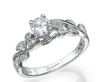 Leaves Engagement Ring, white gold Engagement Ring, Unique engagement ring, Antique Ring, Vintage Ring, Leaf Ring, Woman ring, Wedding Ring