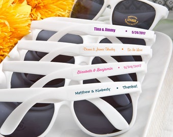40+ Personalized White Sunglasses, Customized Sunglass Favors, Beach Party Favors, Wedding Favors (6777ST)