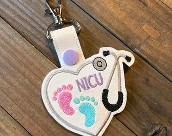NIcu nurse Keychain, Nicu Key chain, Nicu steth clip, Nicu Nurse Zipper Pull Bag Tag, Nicu Nurse gift keychain