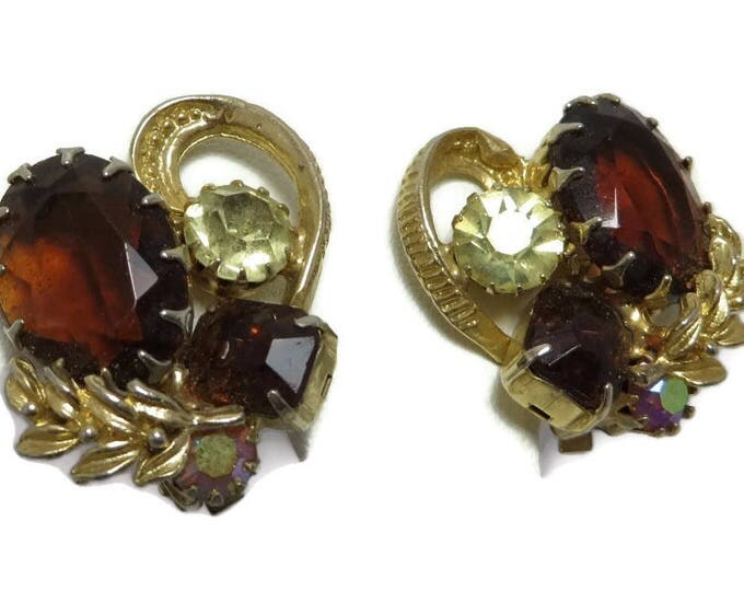 Weiss Amber Rhinestone Earrings - Vintage Amber, Champagne Rhinestone Earrings, Signed Designer Clip-ons, Gift for Her Weiss Amber Rhinestone Earrings - Vintage Amber, Champagne Rhinestone Earrings, Signed Designer Clip-ons, Gift for Her