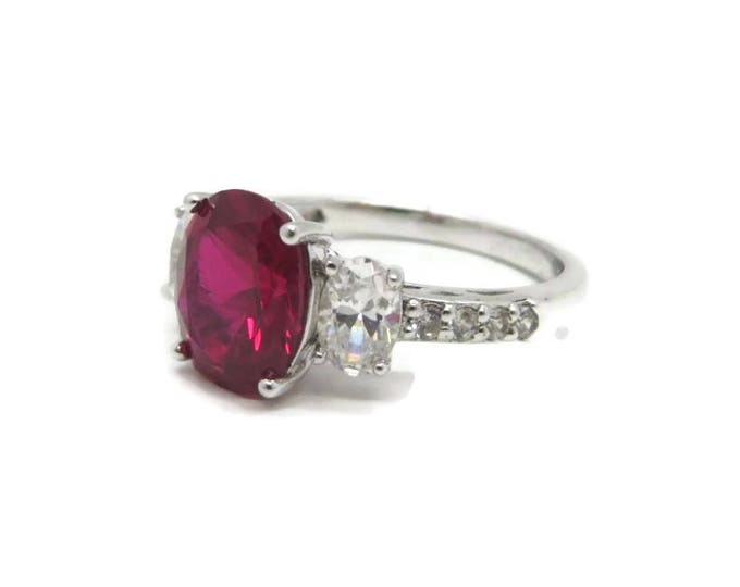 Pink Topaz Sterling Silver Ring, Vintage Topaz & CZs Ring, Engagement Ring, Bridal Jewelry, Size 9