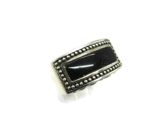 Vintage Faux Onyx Ring, Sterling Silver Scroll Ring, Statement Ring, Wide Band, Size 6.5