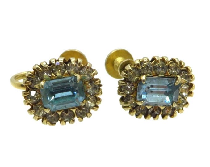Vargas Rhinestone Earrings, Vintage Blue Earrings, Aquamarine Screwback Earrings, Signed Vargas Jewelry, Bridal Earrings, Anniversary Gift Vargas Rhinestone Earrings, Vintage Blue Earrings, Aquamarine Screwback Earrings, Signed Vargas Jewelry, Bridal Earrings, Anniversary Gift